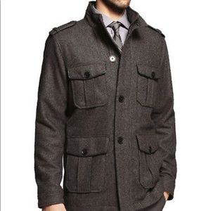 Men’s wool blend, hooded military coat
